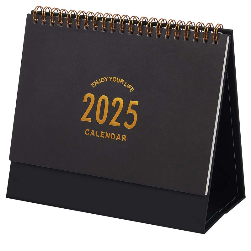 Stiamvd Small Desk Calendar 2025-2026  Standing Flip Desktop Calendar from Now 2025 to June 2026 - Metal Ring Twin-Wire Binding Monthly Desktop Calendar for Home Office School (Black) - Image 1